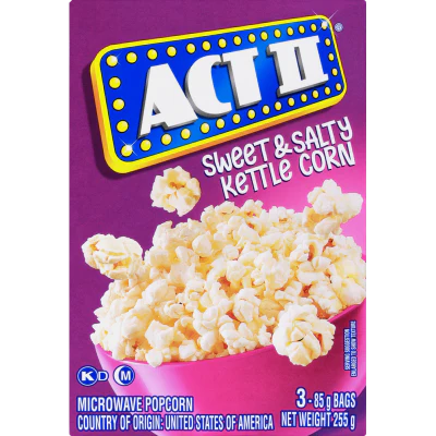 Act II Sweet & Salty Kettle Corn Flavour Microwave Popcorn 255g