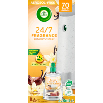 Air Wick Automatic Sweet Vanilla & Shea Butter Spray Essential Oil Air Freshener Starter Kit 228ml