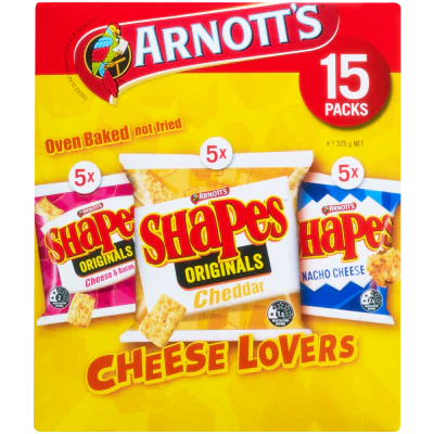 Arnott's Shapes Cheese Lovers Multi Pack 375g