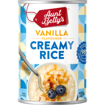 Aunt Betty's Vanilla Flavoured Creamy Rice 425g