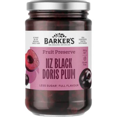 Barker's NZ Black Doris Plum Fruit Preserve 350g