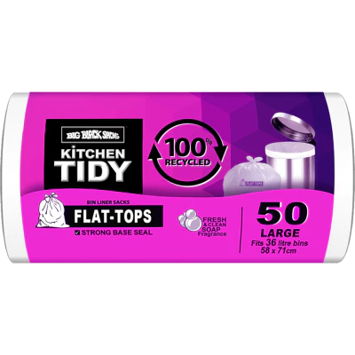 Big Black Sacks Kitchen Tidy Flat-Tops Bin Liner Sacks Large 58 x 71cm 36 Litre 50pk