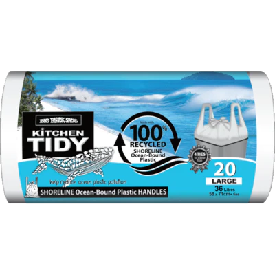 Big Black Sacks Kitchen Tidy Liner 100% Recycled Ocean Bound Plastic Tie Top Large  58 x 71cm 36 Litre 20pk