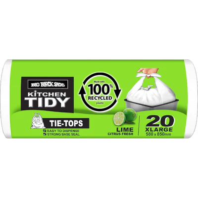 Big Black Sacks Kitchen Tidy Liner Tie-Top Lime Citrus Fresh XLarge 580 x 850mm 20pk