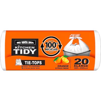 Big Black Sacks Kitchen Tidy Liner Tie-Top Orange Citrus Fresh XLarge 580 x 850mm 20pk