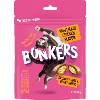 BONKERS Crunchy & Soft Paw Lickin' Chicken Flavoured Cat Treats 180g
