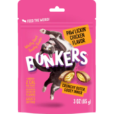 BONKERS Crunchy & Soft Paw Lickin' Chicken Flavoured Cat Treats 85g