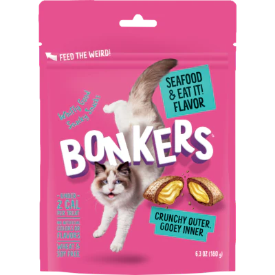 BONKERS Crunchy & Soft Seafood & Eat It! Flavoured Cat Treats 180g