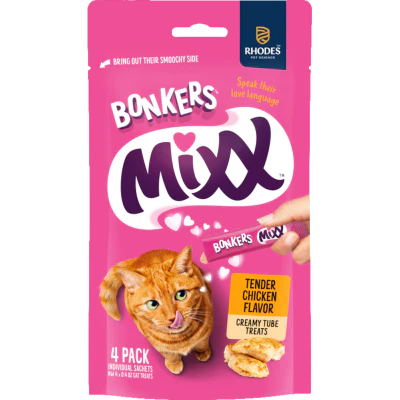 BONKERS Mixx Wet Lickable Tube Tender Chicken Flavored Cat Treats 4 x 12g