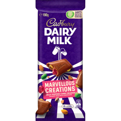 Cadbury Dairy Milk Marvelous Creations Jelly Popping Candy Beanies Chocolate Block 190g