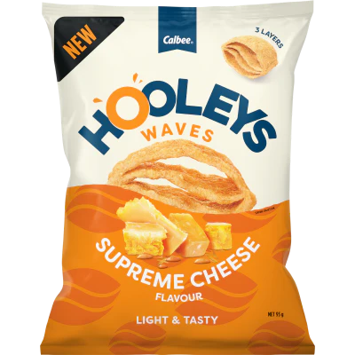 Calbee Hooleys Waves Supreme Cheese Flavour Chips 95g