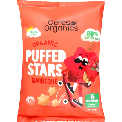 Ceres Organics Puffed Stars BBQ Chips 80g