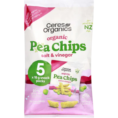 Ceres Organics Salt & Vinegar Pea Chips 5 x 18g