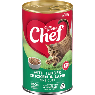 Chef Tender Chicken & Lamb Fine Cuts Cat Food 700g