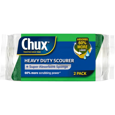Chux Heavy Duty Scourer + Super Absorbent Sponge 2pk
