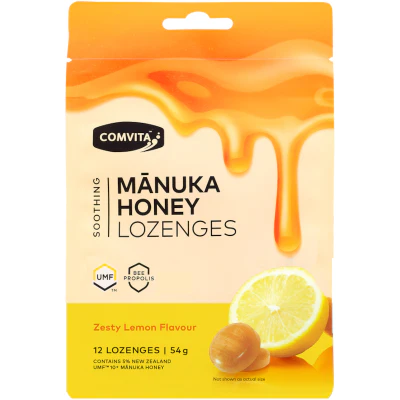 Comvita Zesty Lemon Flavour Soothing Manuka Honey Lozenges 54g