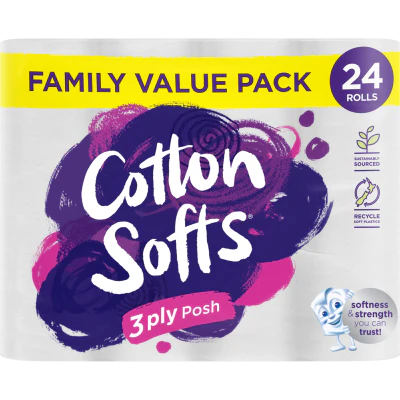 CottonSofts White Posh 3 Ply Toilet Tissue 24 x 170 sheets