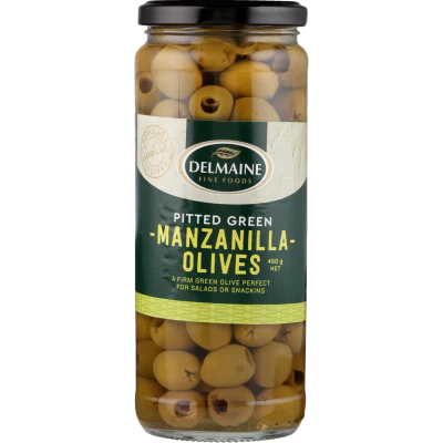 Delmaine Pitted Green Manzanilla Olives 450g