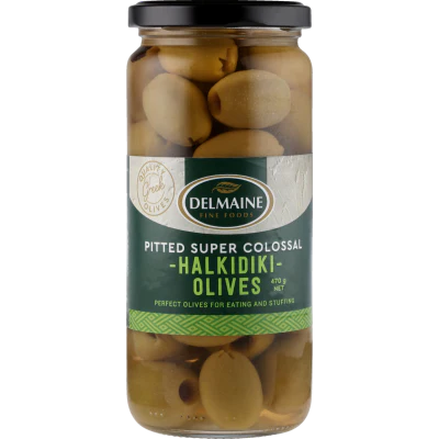 Delmaine Pitted Super Colossal Halkidiki Olives 470g
