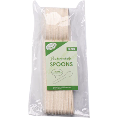 Eco Cook Biodegradable Sugarcane Bagasse Spoons 20pk