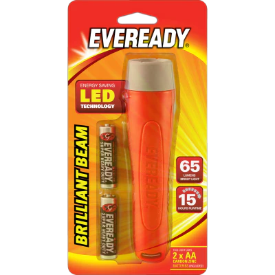 Eveready Brilliant Beam Torch + 2 AA Batteries 1pk