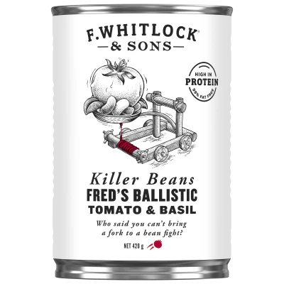 F.Whitlock & Sons Killer Beans In Freds Ballistic Tomato & Basil Sauce 420g