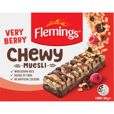 Flemings Chewy Very Berry Muesli Bar 6 x 30g