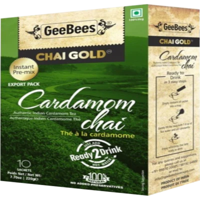 GeeBees Chai Gold Cardamom Sweetened Instant Pre-Mix Chai Tea 220g