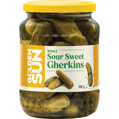 Golden Sun Whole Sour Sweet Gherkins 680g