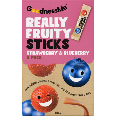 GoodnessMe Strawberry & Blueberry Really Fruity Sticks 8 x 15g