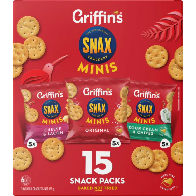 Griffin's Snax Minis Crackers Snack Packs 375g