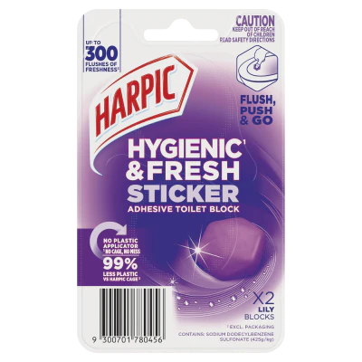 Harpic Hygienic & Fresh Lily Sticker Toilet Block 2pk