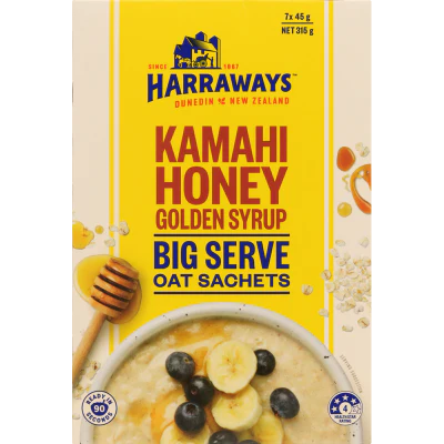 Harraways Kamahi Honey & Golden Syrup Big Serve Oat Sachets 7 x 45g