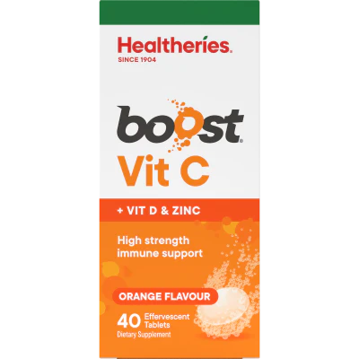Healtheries Boost Vitamin D & Zinc Orange Flavour Effervescent Tablets 40pk