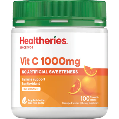 Healtheries Vitamin C 1000mg Orange Flavour Chewable Tablets 100pk