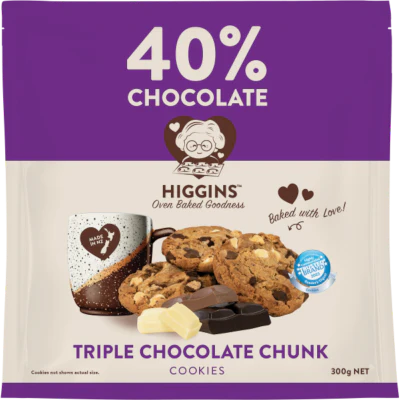 Higgins 40% Chocolate Triple Chocolate Chunk Cookies 300g