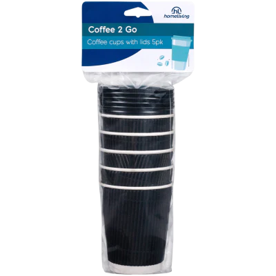 Homeliving Coffee Cups With Lids 5pk