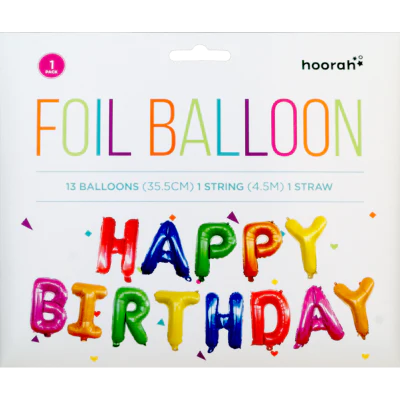 Hoorah Happy Birthday Foil Balloon Banner 1pk