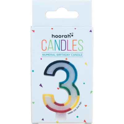 Hoorah Rainbow Numeral Birthday Candle No.3 1pk