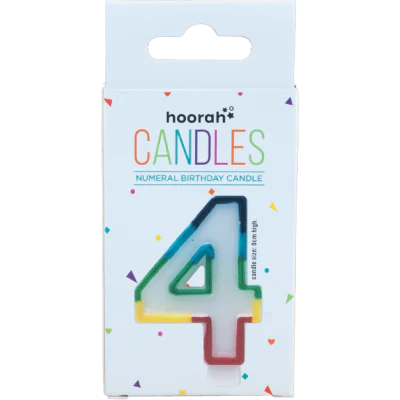 Hoorah Rainbow Numeral Birthday Candle No.4 1pk