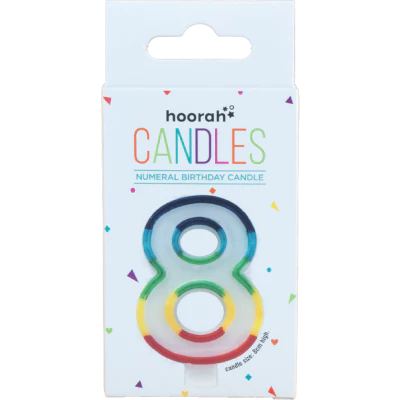 Hoorah Rainbow Numeral Birthday Candle No.8 1pk