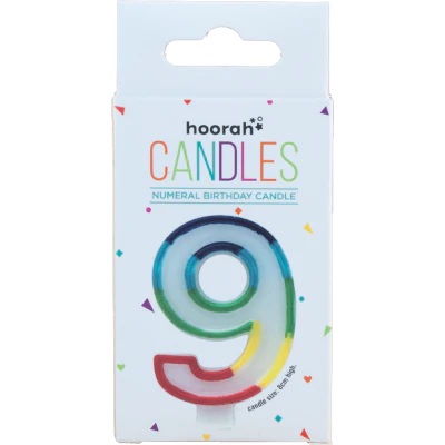Hoorah Rainbow Numeral Birthday Candle No.9 1pk