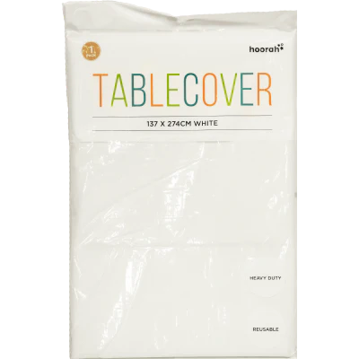 Hoorah Reusable With Flannel Back White Tablecover 1pk