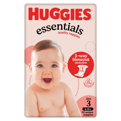 Huggies Essentials Nappies For Boys & Girls Size 3 6-11kg 52pk