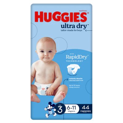 Huggies Ultra Dry Nappies For Boys Size 3 6-11kg 44pk