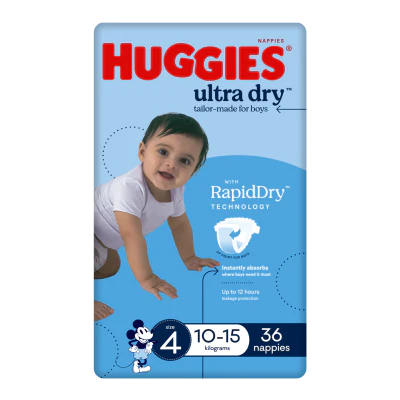 Huggies Ultra Dry Nappies For Boys Size 4 10-15kg 36pk