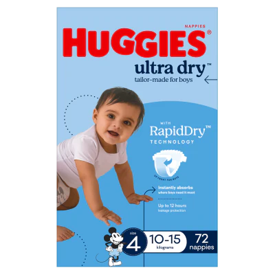 Huggies Ultra Dry Nappies For Boys Size 4 10-15kg 72pk