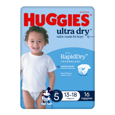 Huggies Ultra Dry Nappies For Boys Size 5 13-18kg 16pk