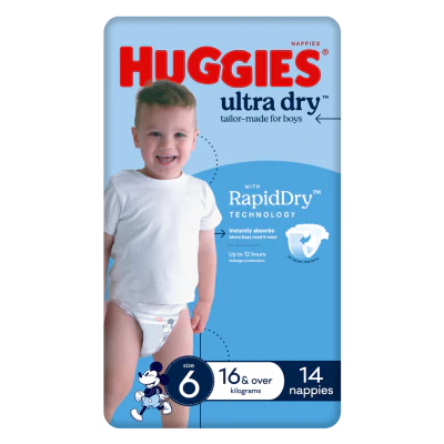 Huggies Ultra Dry Nappies For Boys Size 6 16kg+ 14pk