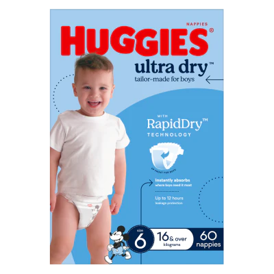 Huggies Ultra Dry Nappies For Boys Size 6 16kg+ 60pk